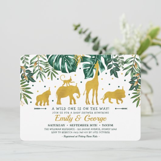 Invitation Baby shower d'animaux de la jungle tropicale moder (Debout devant)