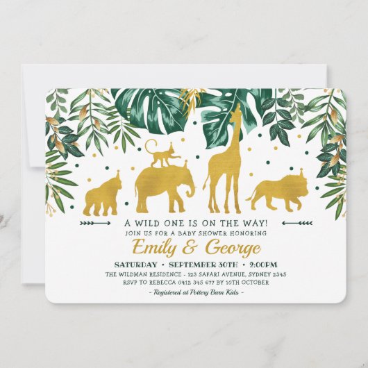 Invitation Baby shower d'animaux de la jungle tropicale moder (Devant)