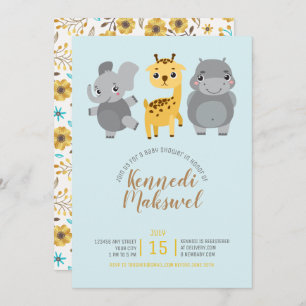 Invitation Baby shower d'animaux de zoo mignons