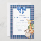 Invitation Baby shower d'animaux en bois de Bow bleu (Devant)