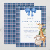 Invitation Baby shower d'animaux en bois de Bow bleu (Devant / Derrière)