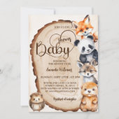 Invitation Baby shower d'animaux farcis en bois (Devant)