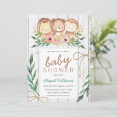 Invitation Baby shower d'animaux floraux rustiques (Debout devant)