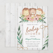 Invitation Baby shower d'animaux floraux rustiques (Devant / Derrière)
