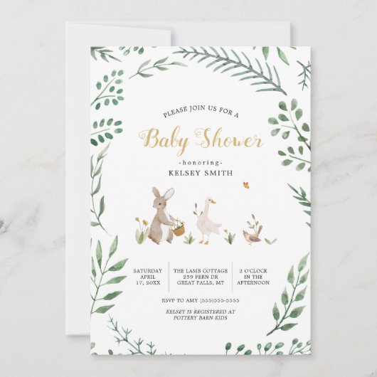 Invitation Baby shower d'animaux forestiers vintages (Devant)