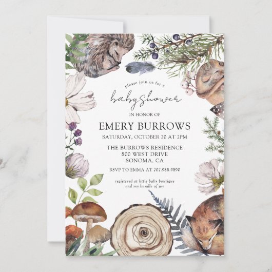 Invitation Baby shower d'animaux rustiques en bois (Devant)