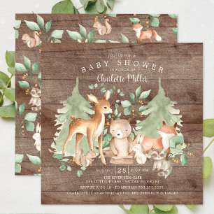 Invitation Baby shower d'animaux rustiques en bois