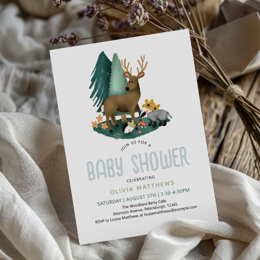 Invitation Baby shower d'animaux rustiques en bois