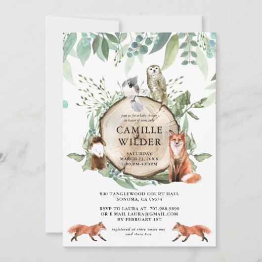 Invitation Baby shower d'animaux rustiques en bois (Devant)
