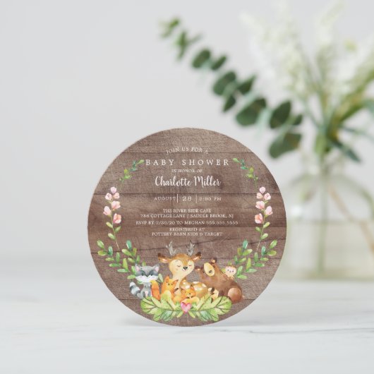 Invitation Baby shower d'animaux rustiques en bois (Debout devant)