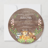 Invitation Baby shower d'animaux rustiques en bois (Devant)