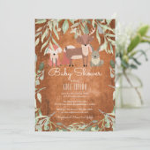 Invitation Baby shower d'animaux rustiques en bois / Saupoudr (Debout devant)