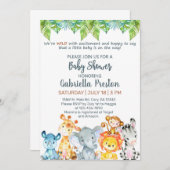 Invitation Baby shower d'animaux Safari. Blanc. (Devant / Derrière)