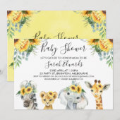 Invitation Baby shower d'animaux Safari Floral Jaune (Devant / Derrière)