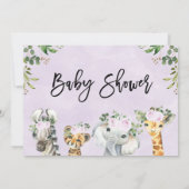 Invitation Baby shower d'animaux Safari violet clair (Dos)