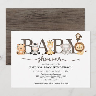 Invitation Baby shower d'animaux sauvages de la jungle sauvag