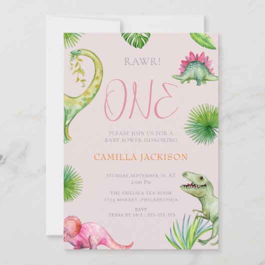 Invitation Baby shower d'anniversaire de Dinosaur (Devant)