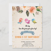 Invitation Baby shower d'anniversaire d'oiseau (Devant)