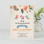 Invitation Baby shower d'anniversaire d'oiseau (Debout devant)