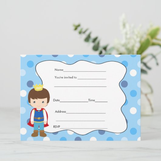 Invitation Baby shower d'anniversaire Prince Rempl (Debout devant)