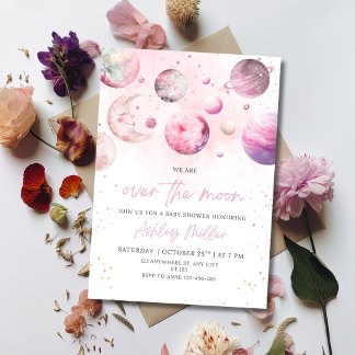 Invitation Baby Shower Dans La Lune Fille Astronaute