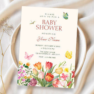 Invitation Baby-shower dans un jardin fleuri
