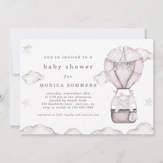Invitation Baby shower dans un nuage (rose) (Devant)
