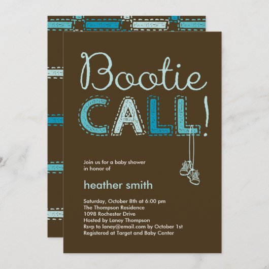Invitation Baby shower d'appel Bootie - Bleu (Devant / Derrière)