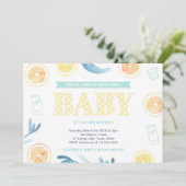 Invitation Baby shower d'Aqua Citrus jaune neutre pour les fe (Debout devant)