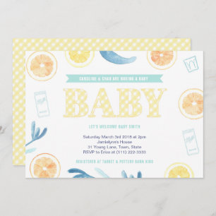 Invitation Baby shower d'Aqua Citrus jaune neutre pour les fe