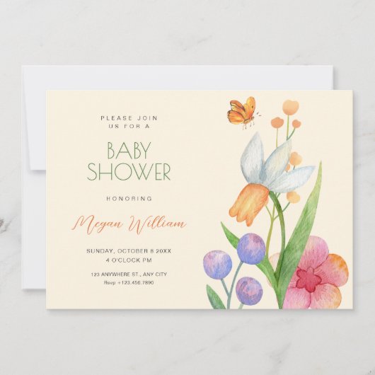 Invitation Baby shower d'aquarelle (Devant)