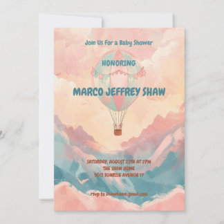 Invitation Baby shower d'aquarelle à ballon à air chaud