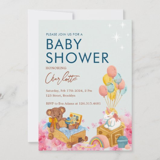 Invitation Baby shower d'aquarelle à bulle d'ours en peluche (Devant)