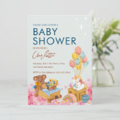 Invitation Baby shower d'aquarelle à bulle d'ours en peluche (Debout devant)