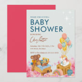 Invitation Baby shower d'aquarelle à bulle d'ours en peluche (Devant / Derrière)