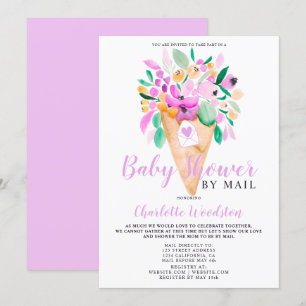 Invitation Baby shower d'aquarelle à la crème glacée florale
