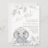 Invitation Baby shower d'aquarelle à l'éléphant et aux fleurs (Devant)
