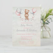 Invitation Baby shower d'aquarelle à l'ours en pel (Debout devant)