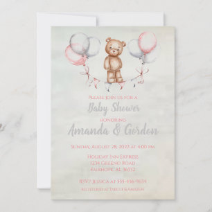 Invitation Baby shower d'aquarelle à l'ours en pel