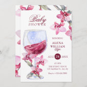 Invitation Baby shower d'aquarelle à vin d'orchidée florale (Devant / Derrière)