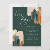 Invitation Baby shower d'aquarelle abstrait en terre cuite ve (Devant)