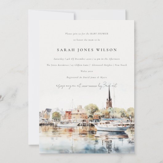Invitation Baby shower d'aquarelle Annapolis Maryland (Devant)