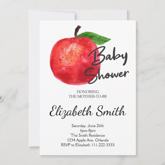 Invitation Baby shower d'aquarelle Apple (Devant)
