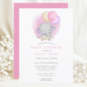 Invitation Baby shower d'aquarelle aux ballons floraux élépha