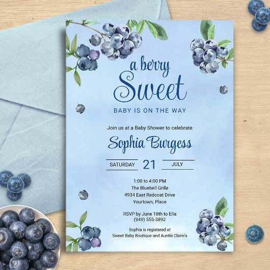 Invitation Baby shower d'aquarelle aux bleuets doux