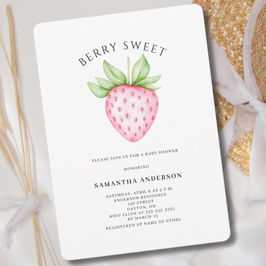 Invitation Baby shower d'aquarelle aux fraises roses de Berry
