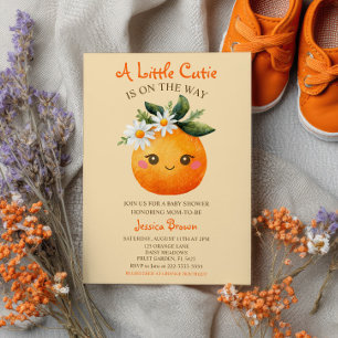 Invitation Baby shower d'aquarelle aux fruits orange Little C