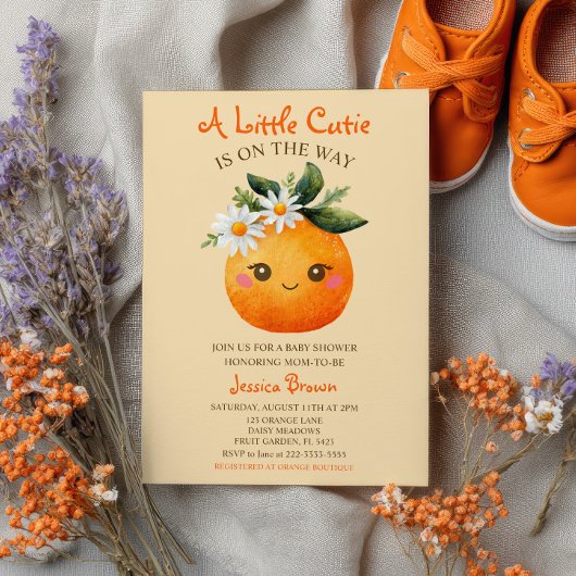 Invitation Baby shower d'aquarelle aux fruits orange Little C