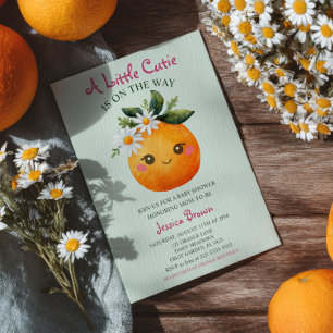 Invitation Baby shower d'aquarelle aux fruits orange Little C