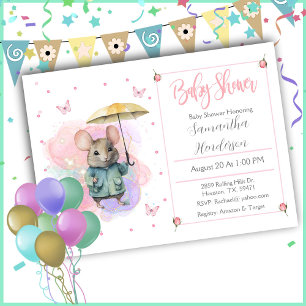 Invitation Baby shower d'aquarelle Baby Mouse Pastel